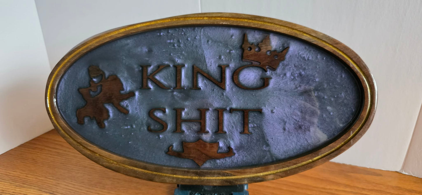 “KING SH*T” Walnut & Epoxy Plaque – 13" x 7" x 2" – Handcrafted Premium Décor