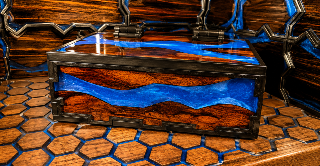 Santos Rosewood & Cobalt Blue Resin Keepsake Box